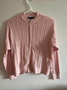 Nautica Pink Cable Knit Zip-Front Cardigan Sweater